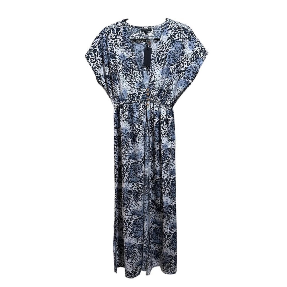 Kendall + Kylie Size S Blue Animal Print Maxi Dress V-Neck Elastic Waist NWT NEW